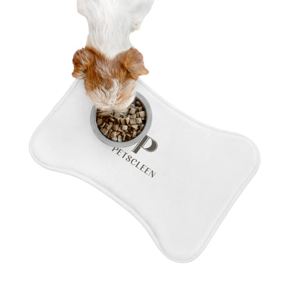 Pet Feeding Mat — Absorbent Bone-Shaped Placemat with 'PETS CLEEN' Logo
